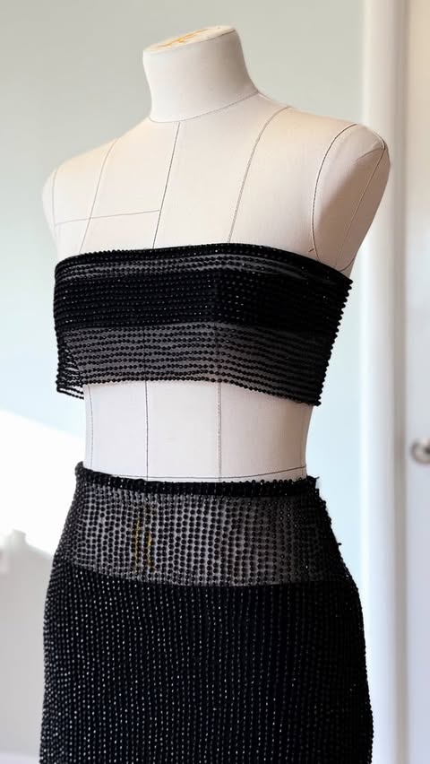 Instagram post by @thestitchfitz for Mood Fabrics. Caption reads: Got to shop in person at @moodfabrics in LA and....