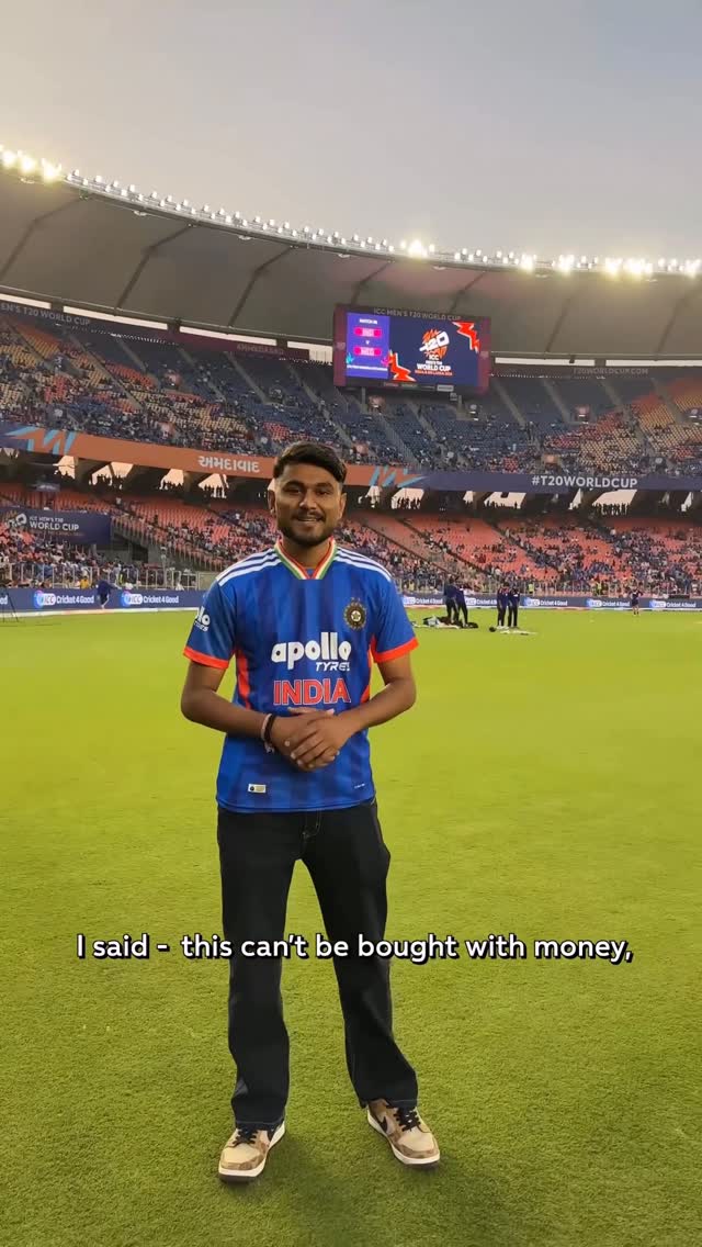 Instagram post by @dev_ravall for ICC T20 World Cup. Caption reads: Stadium મા એકદમ નજીક થી experience❤️ Watch Ind v....