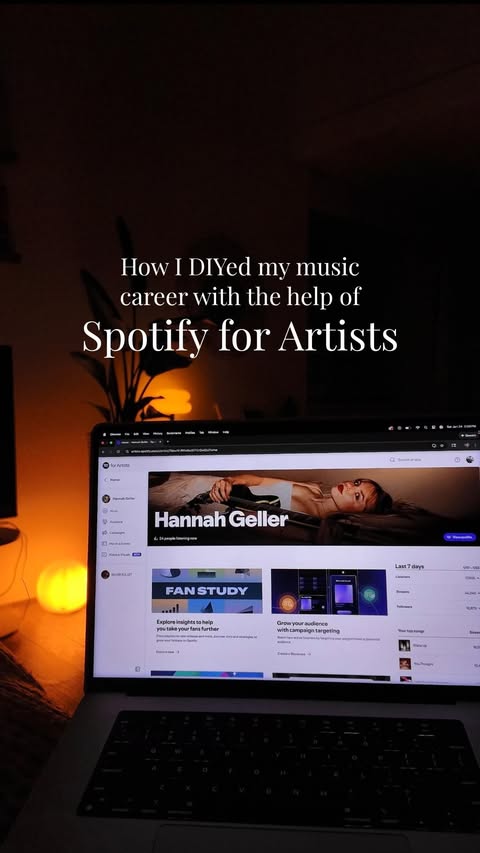 Instagram post by @hannah.geller for Spotify for Artists. Caption reads: [...] home with the help of @spotifyforartists....