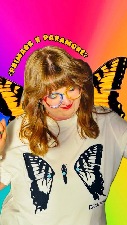 Instagram post by @scar13tt.rose for Firmoo.com. Caption reads: 💛🦋 @primark x @paramore 🦋💛 🌈 why i say…....