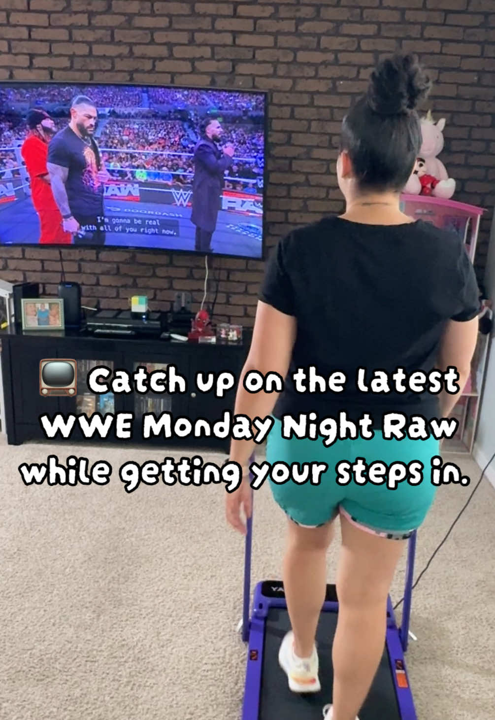 TikTok post by @glofindsit for Yagudfitness. Caption reads: One WWE episode later… and I’m that much closer to....