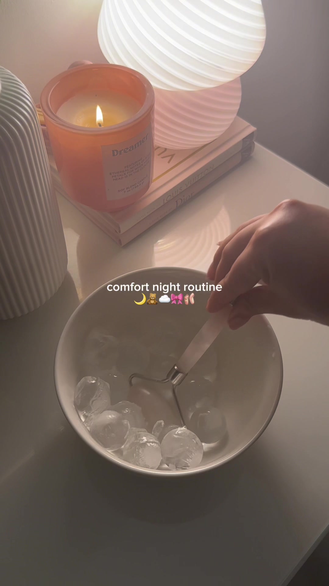 TikTok post by @thatgirlsow for LANEIGE. Caption reads: my night routine brings me such comfort🥺🌙🧸🩰....