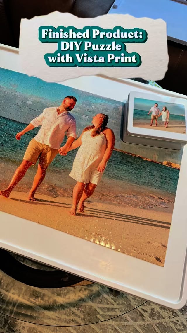 Instagram post by @foodiefun_adventures for VistaPrint. Caption reads: The finished product of my @VistaPrint puzzle! 🧩....