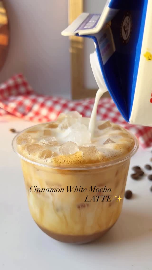Instagram post by @coffeevibes03 for Torani. Caption reads: Cinnamon White Mocha LATTE ✨✨Soo good 

Recipe:
2....