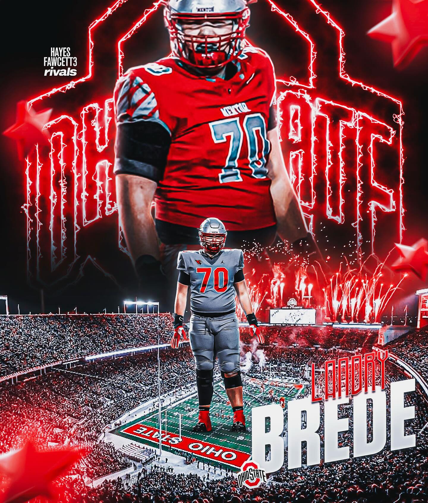 Instagram post by @elitecollegefootball for Barstool Sports. Caption reads: BREAKING: Class of 2026 OT Landry Brede has....