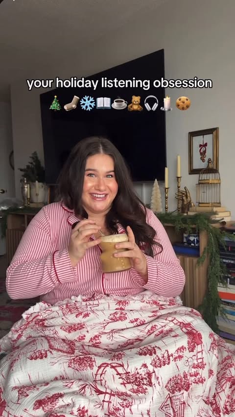 Instagram post by @madicantstopreading for Amazon Music. Caption reads: [...] everyone access to audiobooks🤭🎄🎧❄️....