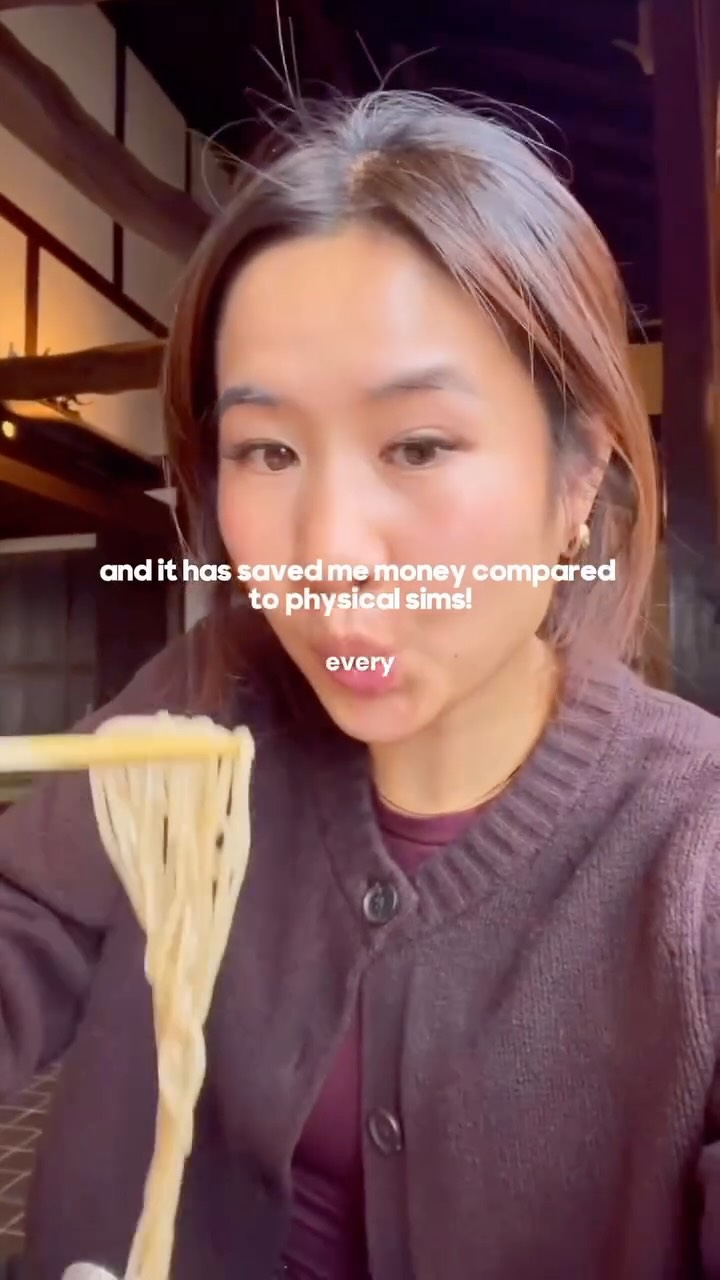 Instagram post by @jerica.feasts for Airalo. Caption reads: literally for all my trips: Japan, Switzerland,....