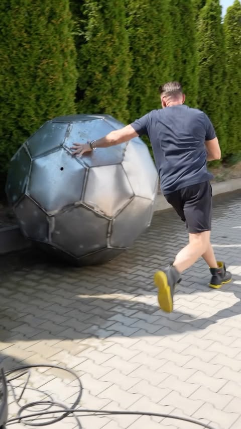 Instagram post by @igor_welder for xTool Deutschland. Caption reads: Built a giant football out of steel. ⚽️ Then....