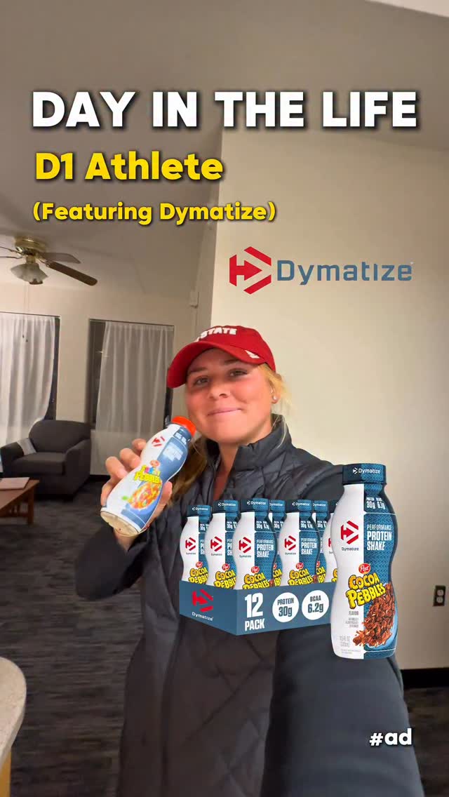 Instagram post by @elliehildrethh for Dymatize. Caption reads: #ad Fueling my day properly with @dymatize - now....