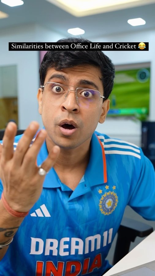 Instagram post by @abhijeetkain for ICC T20 World Cup. Caption reads: Office ho ya cricket dono mein hi pressure hota h....