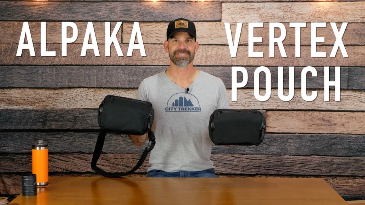 YouTube post by @CityTrekker for Wandrd. Caption reads: ALPAKA VERTEX POUCH: a pouch, a sling, a desk....