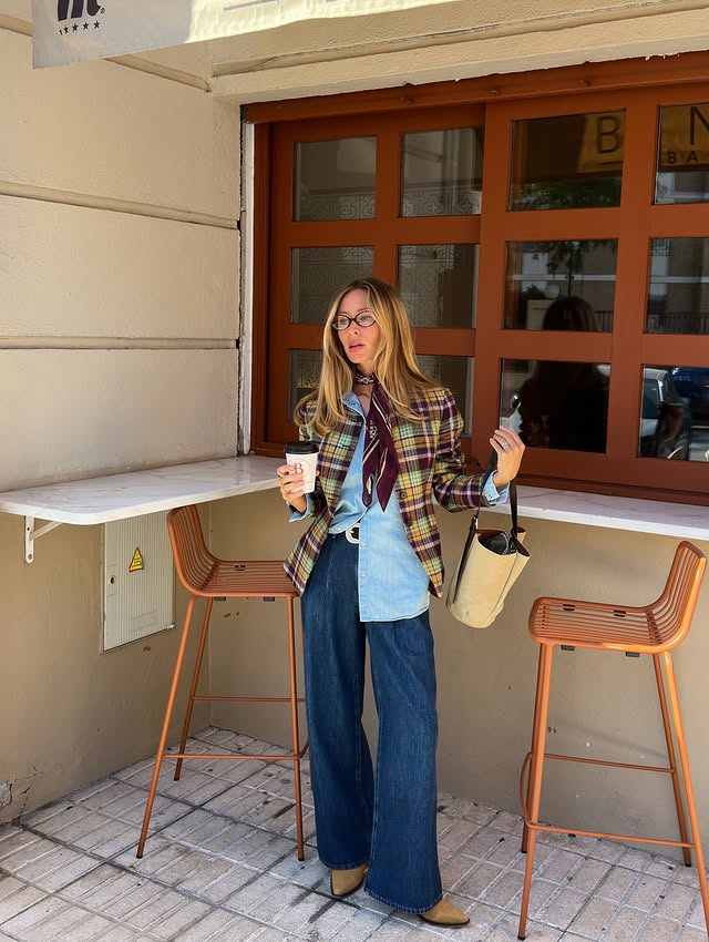Instagram post by @tessplk for Boden. Caption reads: officially opening plaid season with @boden /ad.