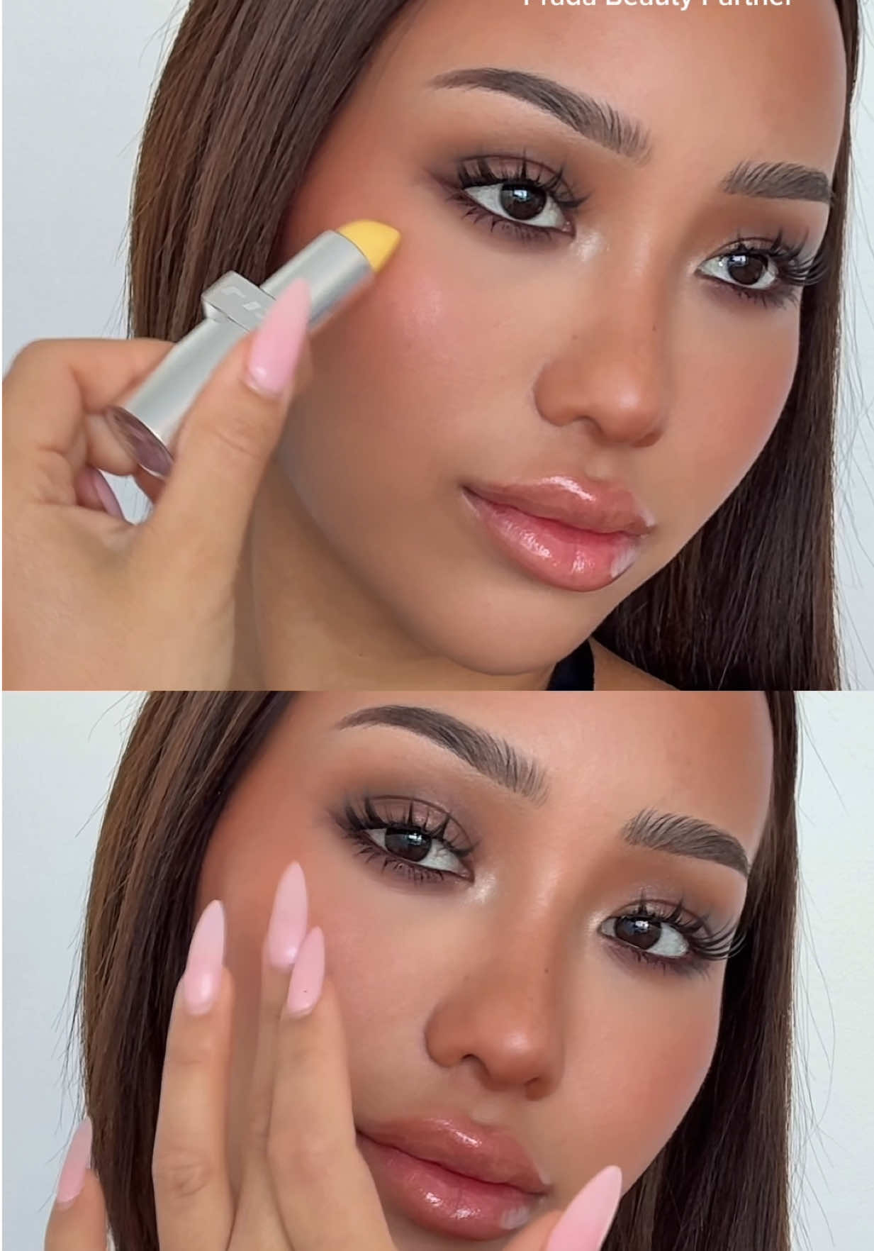 TikTok post by @taontm for Sephora. Caption reads: #PradaBeautyPartner Going bananas for this golden....
