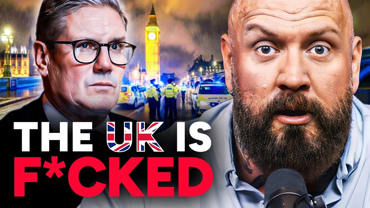 YouTube post by @TrueGeordie for True Classic. Caption reads: THE FALL OF THE U.K. 🇬🇧 We Work, So They Don’t....