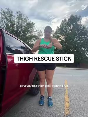 TikTok post by @haileybking for Megababe. Caption reads: iykyk 😅 @Megababe #megababe #thighrescuestick....