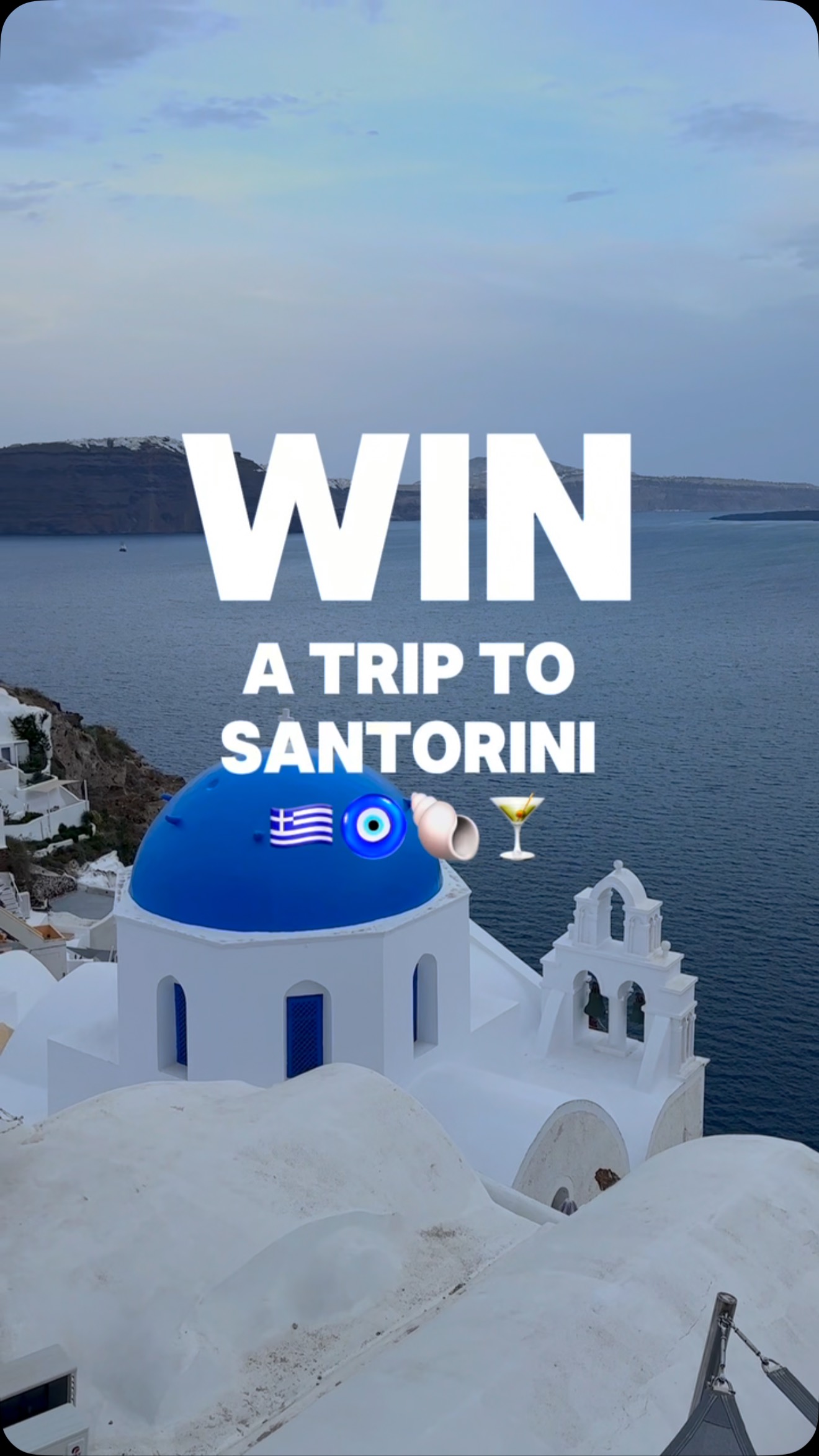 Instagram post by @gracegibbons.x for Trending Travel. Caption reads: WIN a 3-Night Luxury Stay in SANTORINI for Two!....