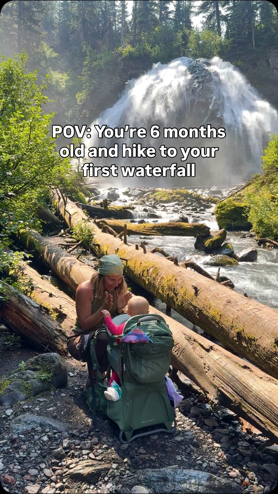 Instagram post by an influencer for bombas. Caption reads: [...] hike to her first waterfall! #BombasPartner....