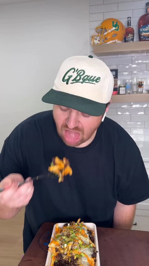 Instagram post by @g_bque for Pit Boss Grills. Caption reads: Korean Cheesesteak Fries. These were so....