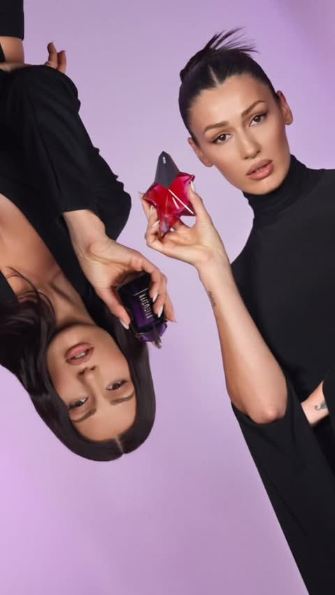 Instagram post by @alinaeremia for Mugler. Caption reads: Match the perfume with the outfit! Every....