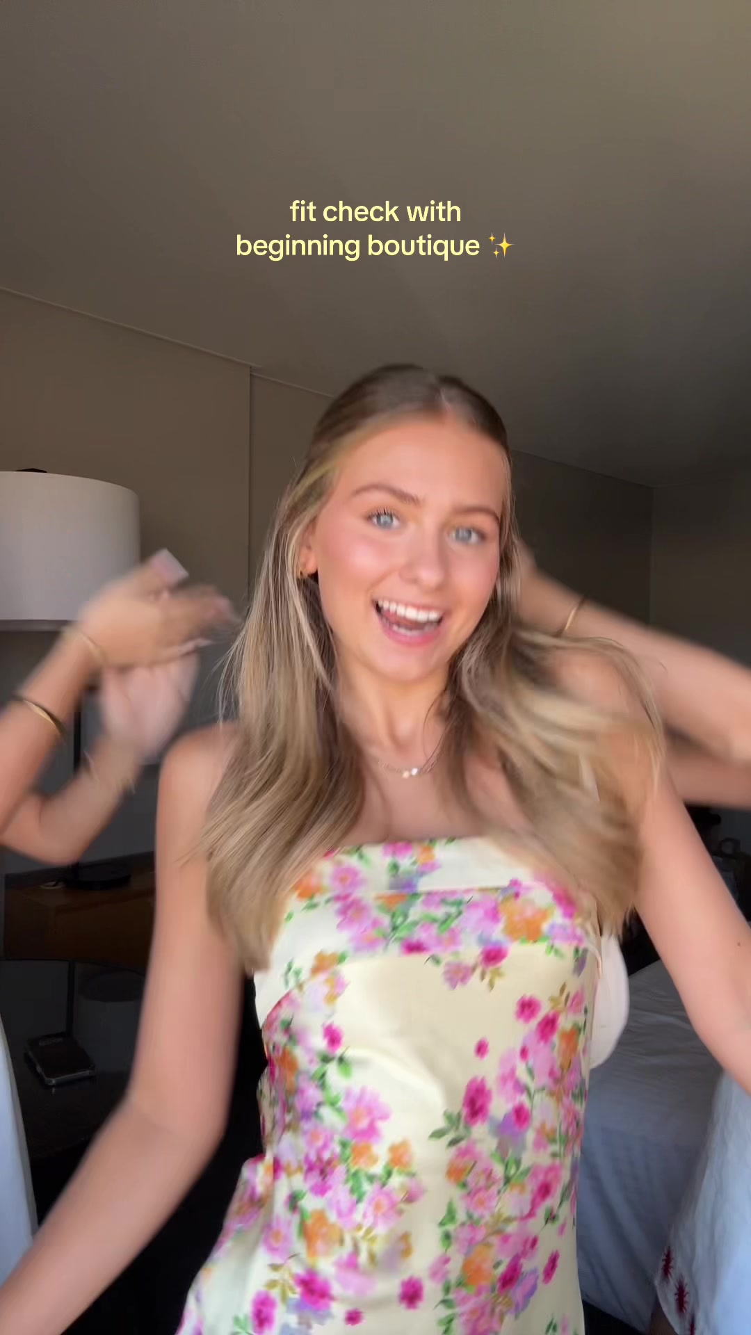 TikTok post by @gempedersen for Beginning Boutique. Caption reads: dressing up today with @Beginning Boutique 💐....