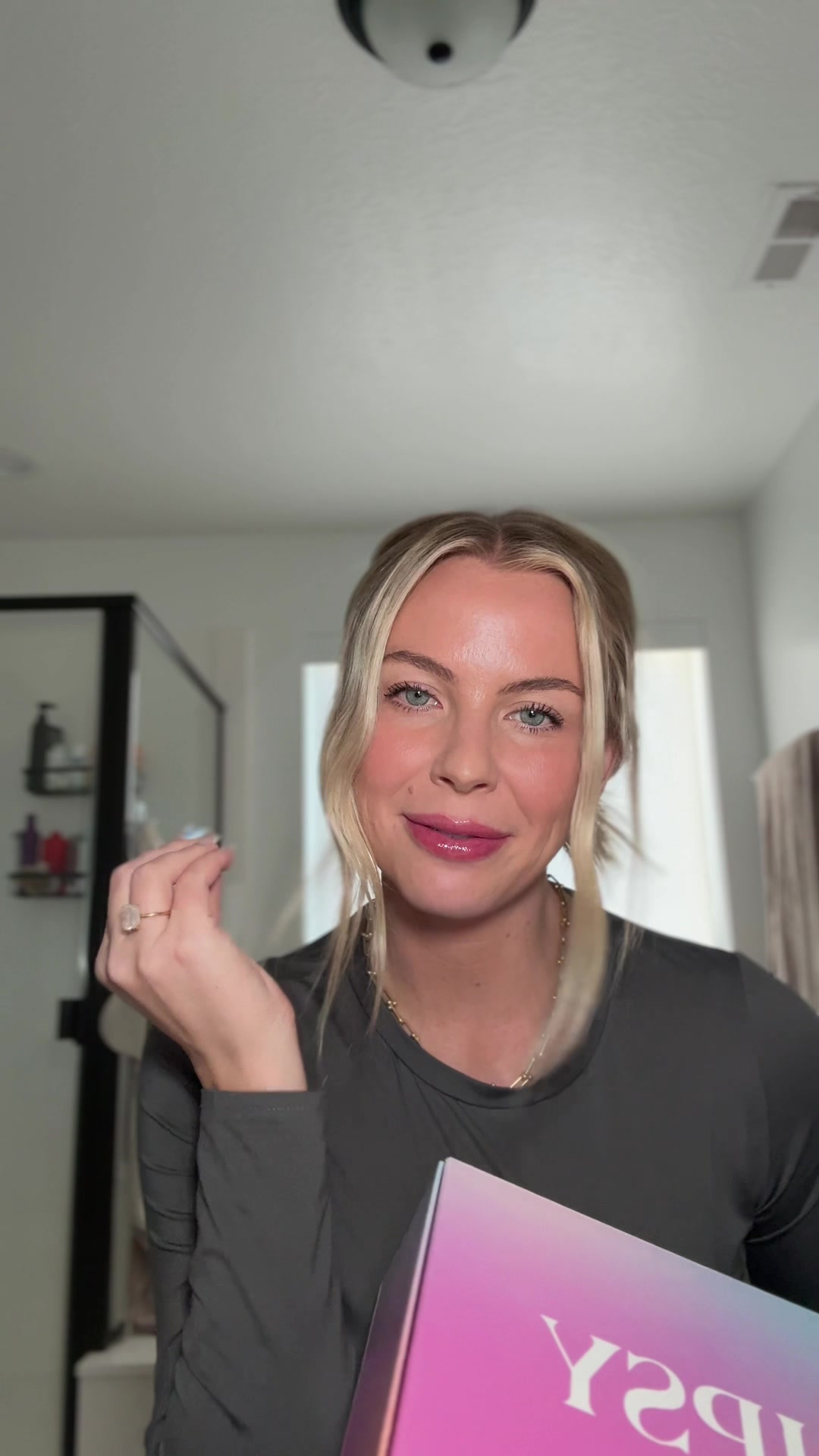 TikTok post by @maycineeley for Grande Cosmetics. Caption reads: Finding joy in my postpartum journey with....