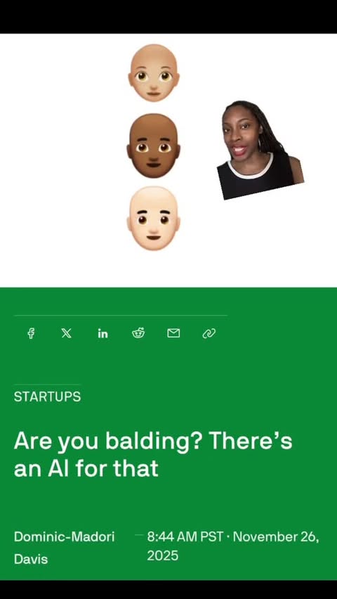 Instagram post by @dominicmadori for TechCrunch. Caption reads: are you balding? well, there’s an AI for that....