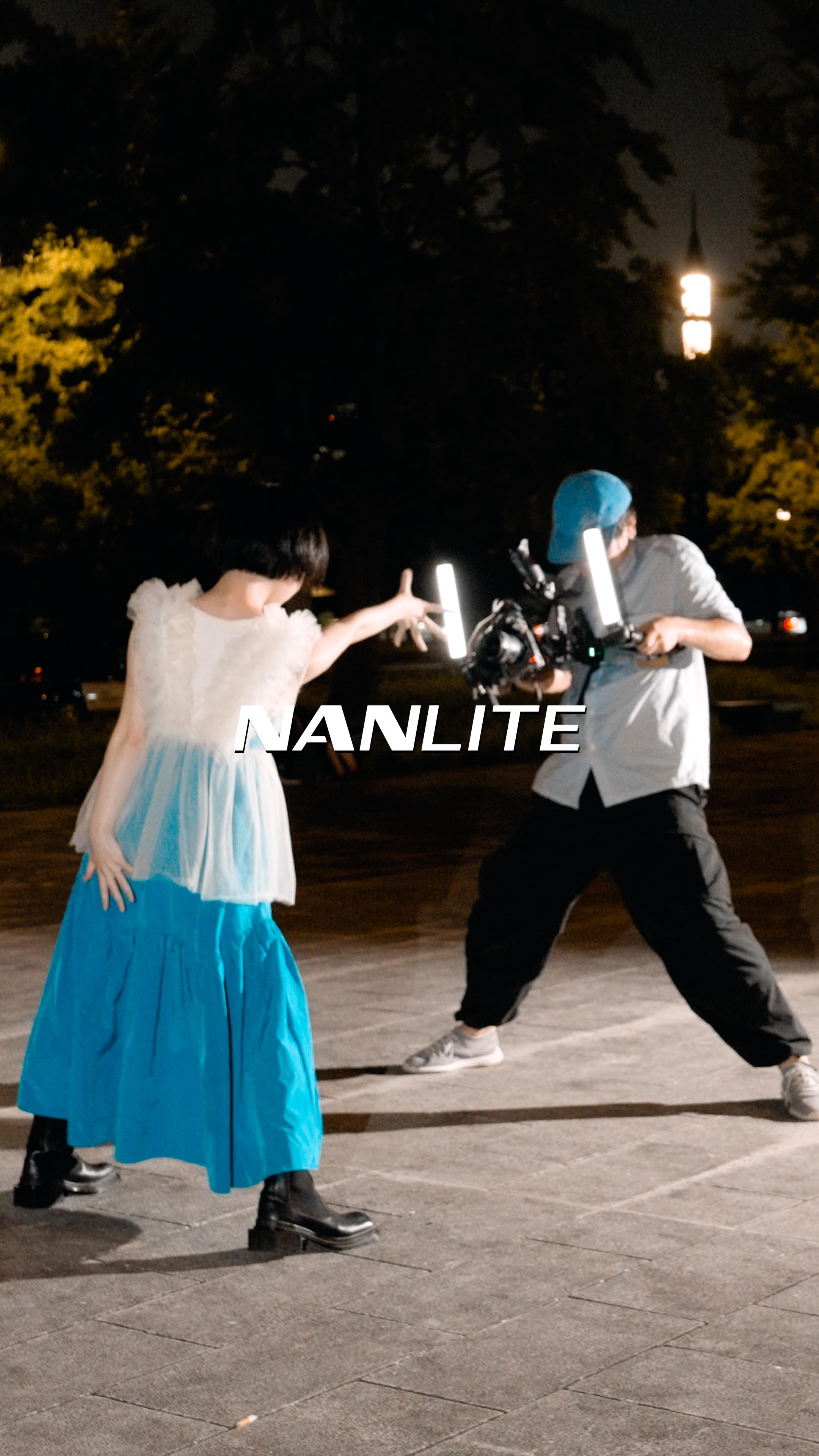 Instagram post by @kiona_produce for NANLITE. Caption reads: Let’s dance with PavoTube II....