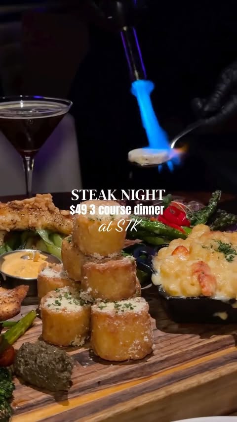 Instagram post by @redhotinchicago for STK Steakhouse. Caption reads: 3 courses, $49, and a reservation you won’t regret....