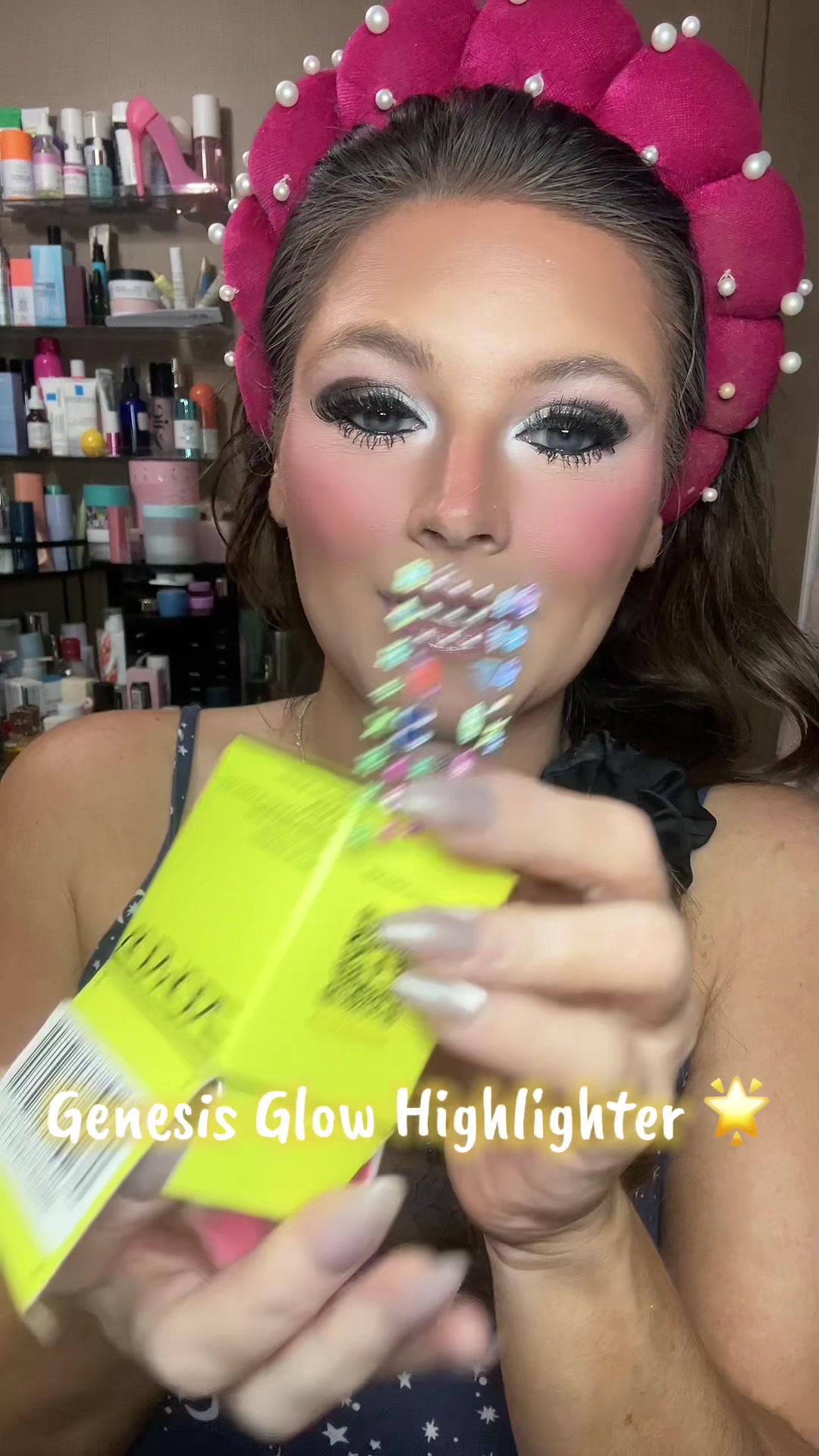 TikTok post by @shop.makeup.skin_withme for Godmode Beauty. Caption reads: [...] 🌟 #highlighter #glow #tiktokshop @GODMODE....