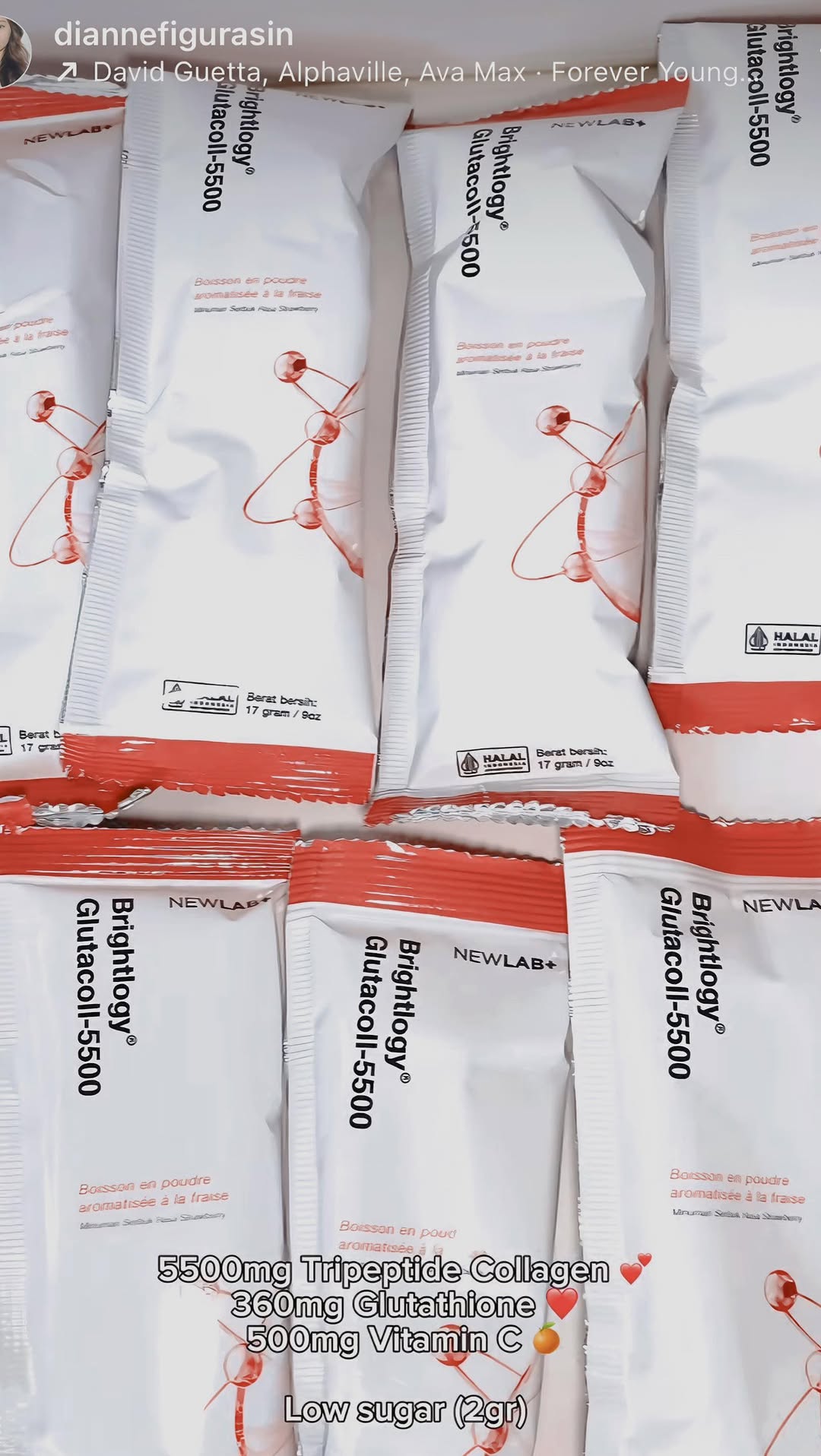 Instagram post by @diannefigurasin for Newlab. Caption reads: [...] pakai sunscreen dan minum collagen dari....