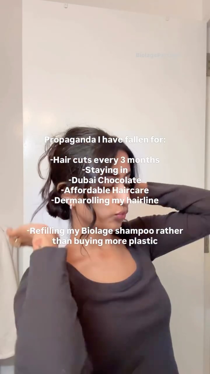 Instagram post by @neha.dharma for Biolage. Caption reads: lower carbon footprint and more hydrated hair,....