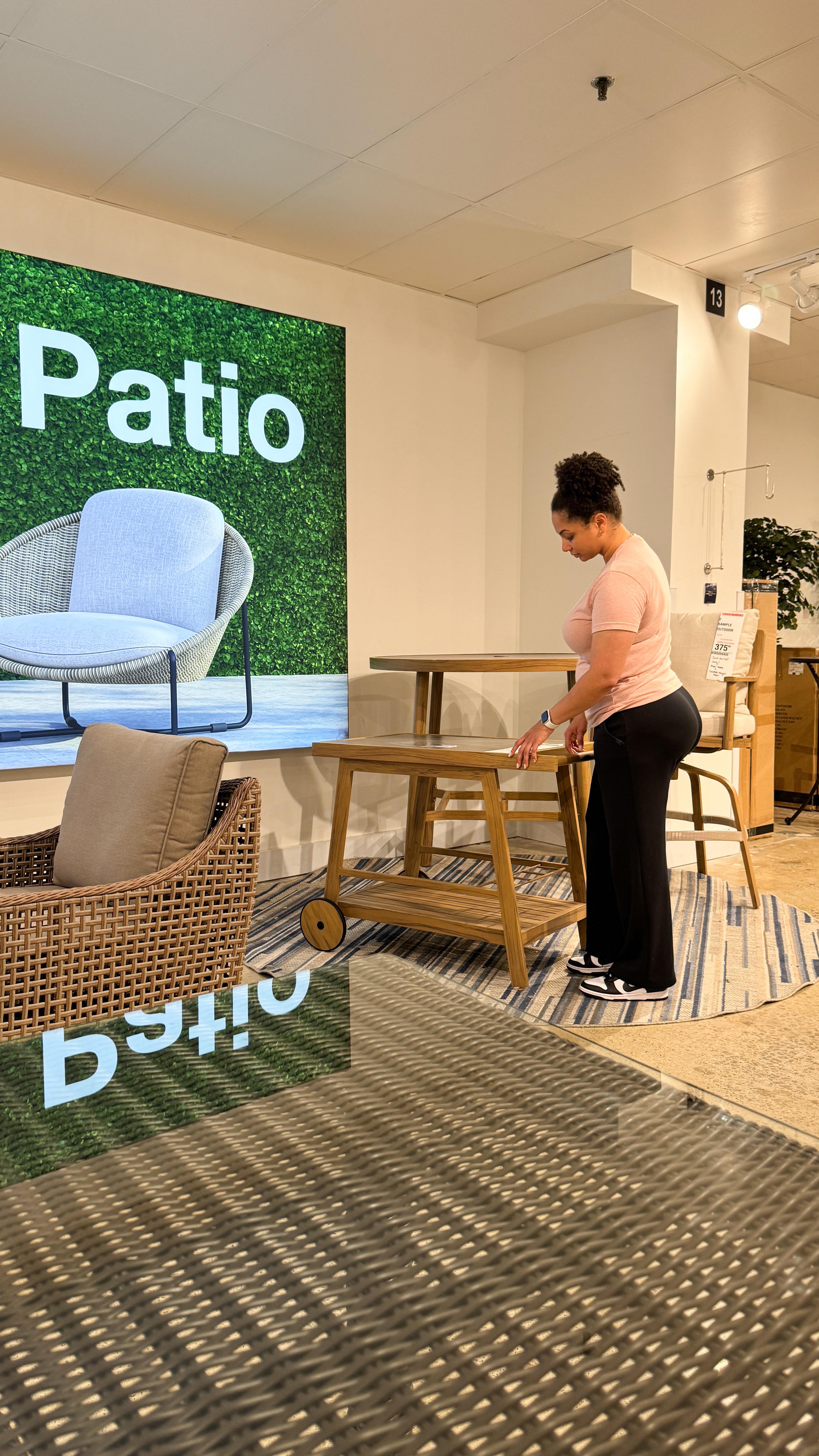 Instagram post by @homewiththedaniels for Rooms To Go. Caption reads: Some girls drag their husbands to brunch… I drag....