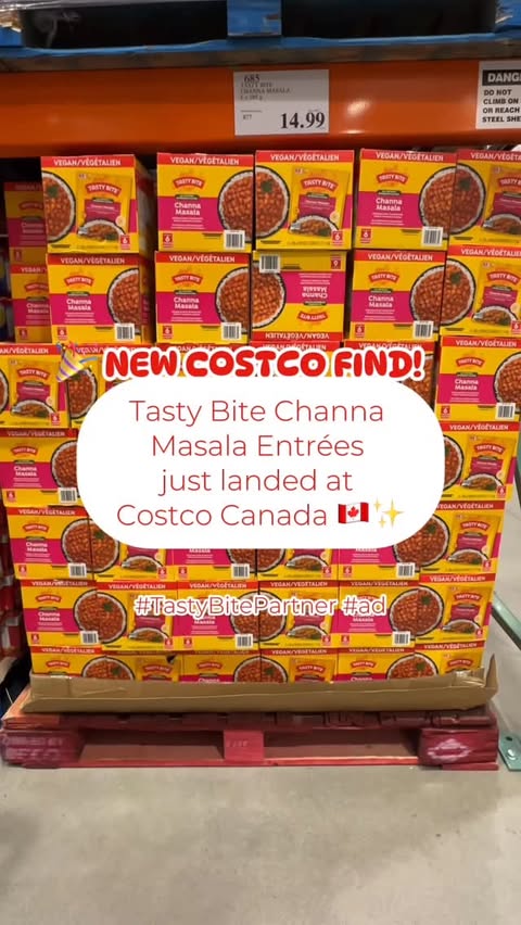 Instagram post by @costcofindscanada for Tasty Bite. Caption reads: 🎉 NEW COSTCO FIND! Tasty Bite Channa Masala....