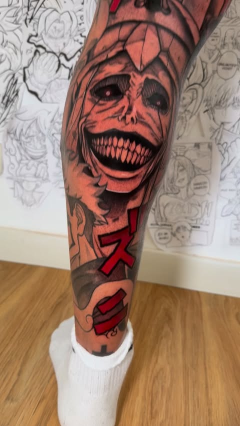 Instagram post by @aleksan_tattoo for Pepax Official. Caption reads: ANIME SLEEVE•

Parte baja de la pierna....