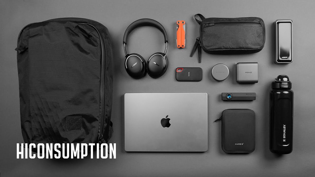YouTube post by @Hiconsumption for Stanley 1913. Caption reads: 15 Unbeatable Backpack EDC Essentials.