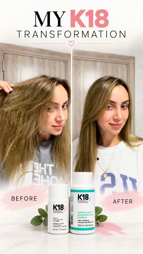 Instagram post by @justgizemmm for K18 Hair. Caption reads: [...] and seriously damaged. I discovered @k18hair....