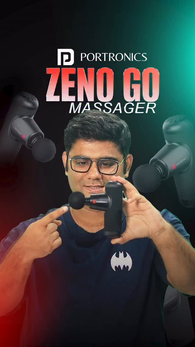 Instagram post by @ask.theashugandhi for Portronics. Caption reads: Say goodbye to muscle pain 💪
Meet the Portronics....