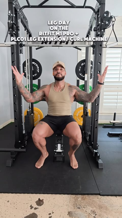 Instagram post by @chaseharris_mog for RitFit. Caption reads: Leg Day at the crib! 🦵🏽🔥 Putting the RitFit M1....