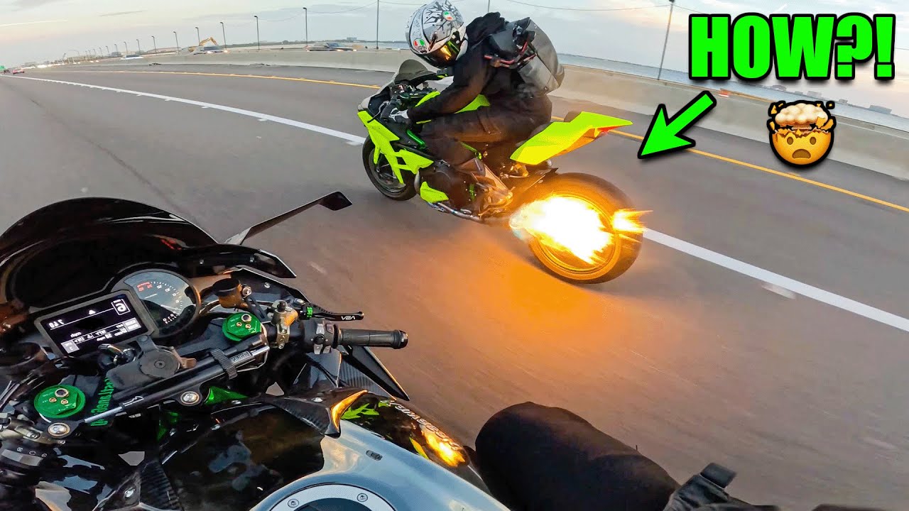 YouTube post by @FastLaneD for KYT Americas. Caption reads: TAKING OUR NINJA H2's TO BIKE NIGHT 😈.