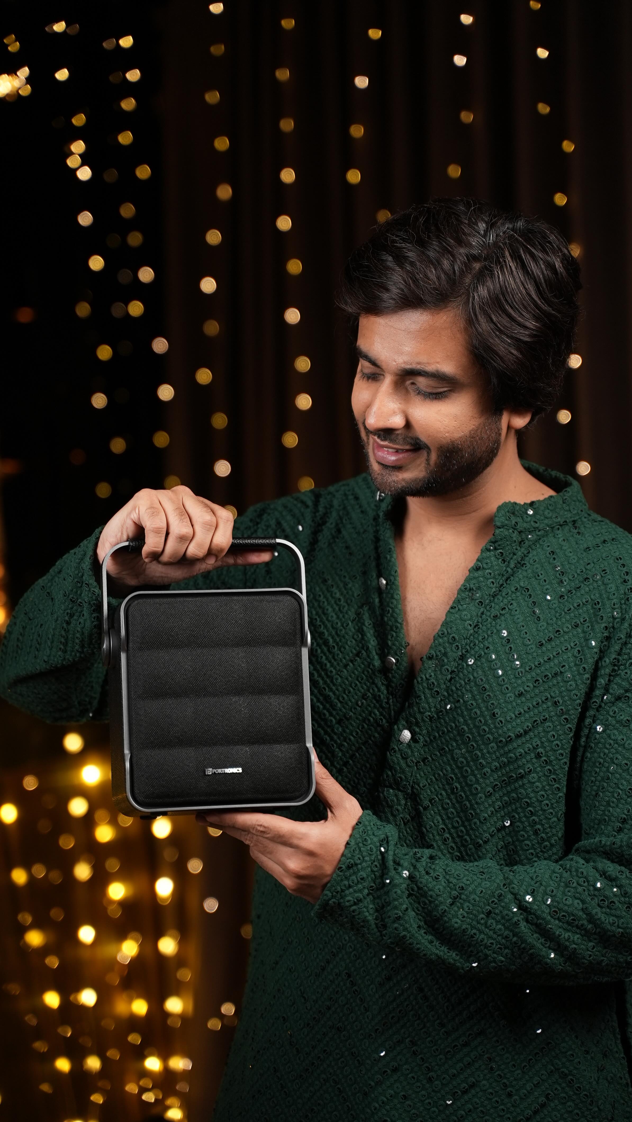 Instagram post by @iamshashh for Portronics. Caption reads: Got the sweetest surprise from my sister this....