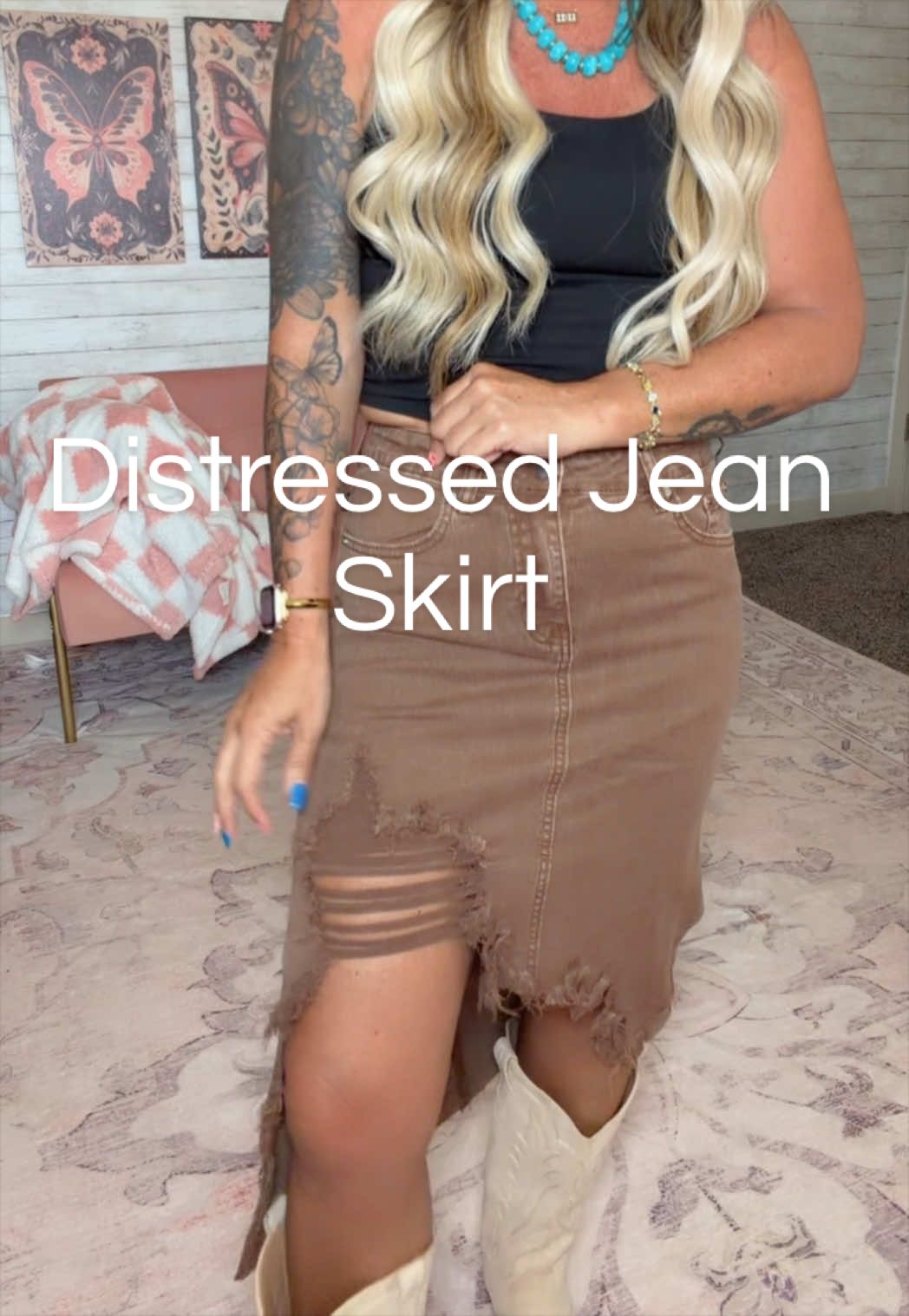TikTok post by @natbrat83 for Shewin Boutique. Caption reads: I think I just found the denim skirt of the....