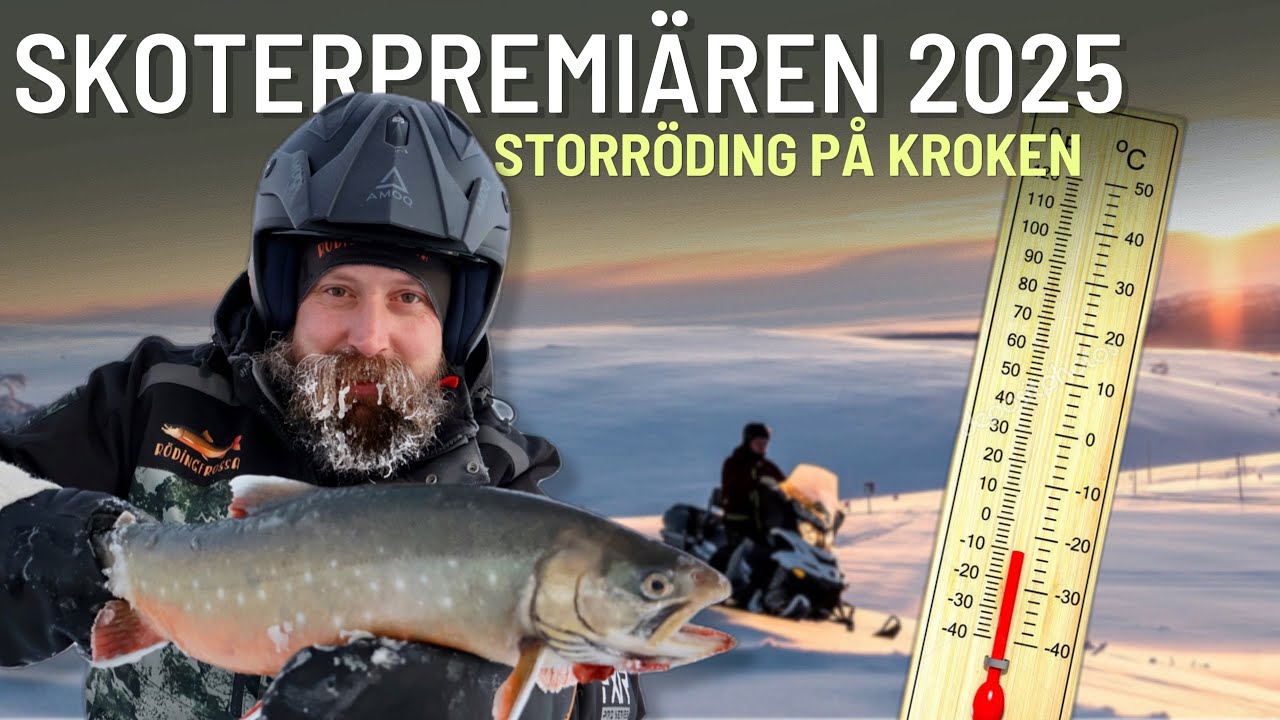 YouTube post by @RODINGFROSSA for Deepersonar. Caption reads: SNOWMOBILE PREMIERE 2025 - Big char on the hook.