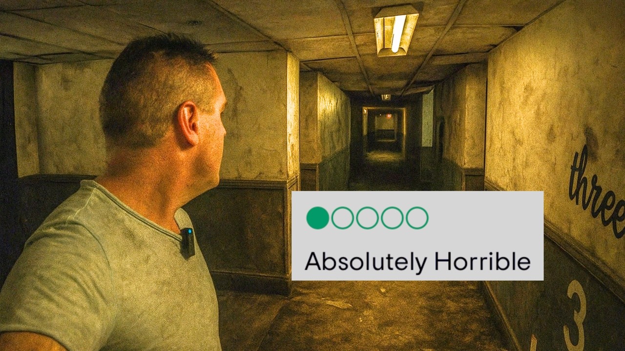 YouTube post by @WalkWithMeTim for Saily. Caption reads: I Stayed At The Worst-Rated Hotel In Las Vegas! -....