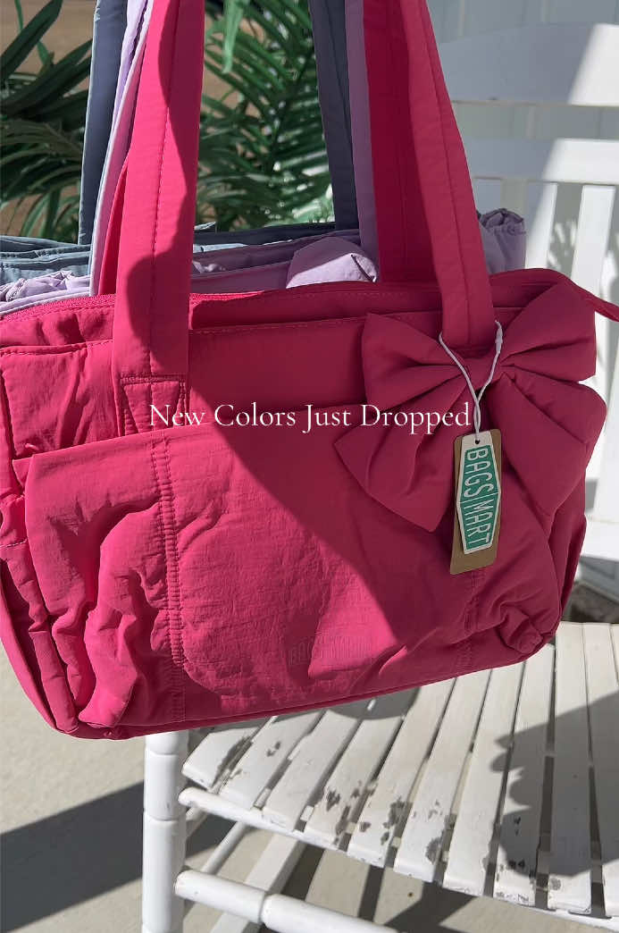 TikTok post by @livingthebreezylife for Bagsmart. Caption reads: New colors just dropped in @BAGSMART mini bow....