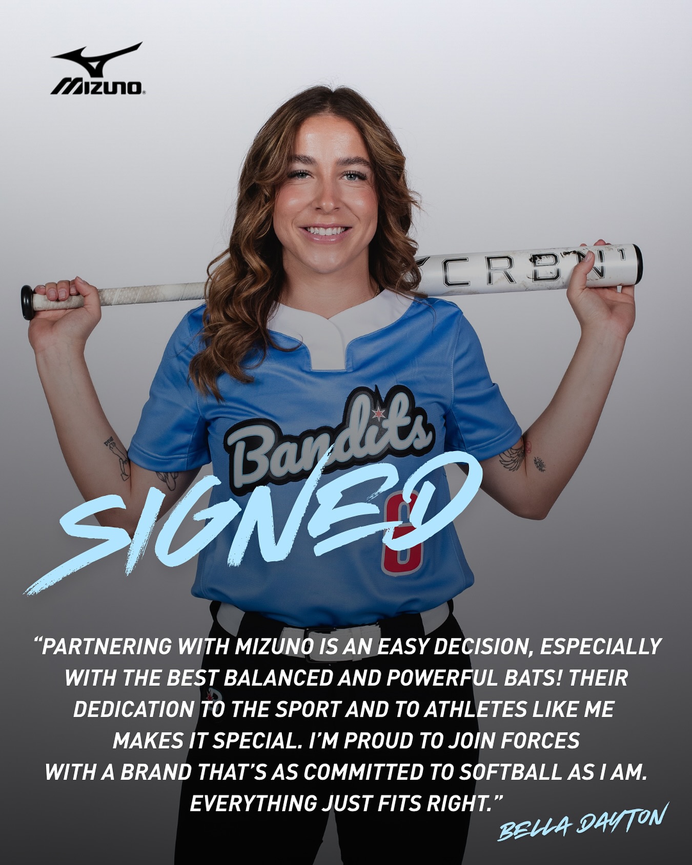 Instagram post by @belladaytonn for Mizuno USA. Caption reads: Bella is with us! Please join us and welcome....