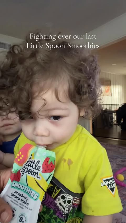 Instagram post by @tripletmamasadie for Little Spoon. Caption reads: We are obsessed with our Little Spoon smoothies!....