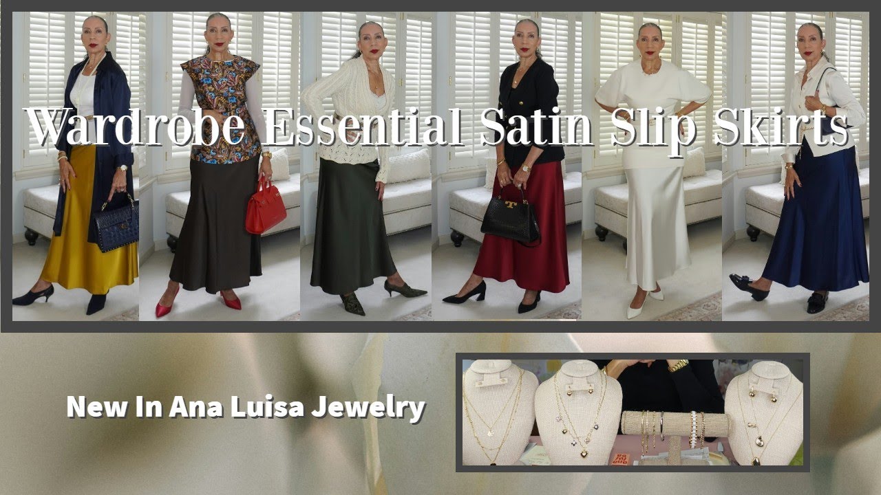 YouTube post by @DebraBerry for ana luisa. Caption reads: LUXE SLIP SKIRT LOOKS + NEW ANA LUISA JEWELRY.