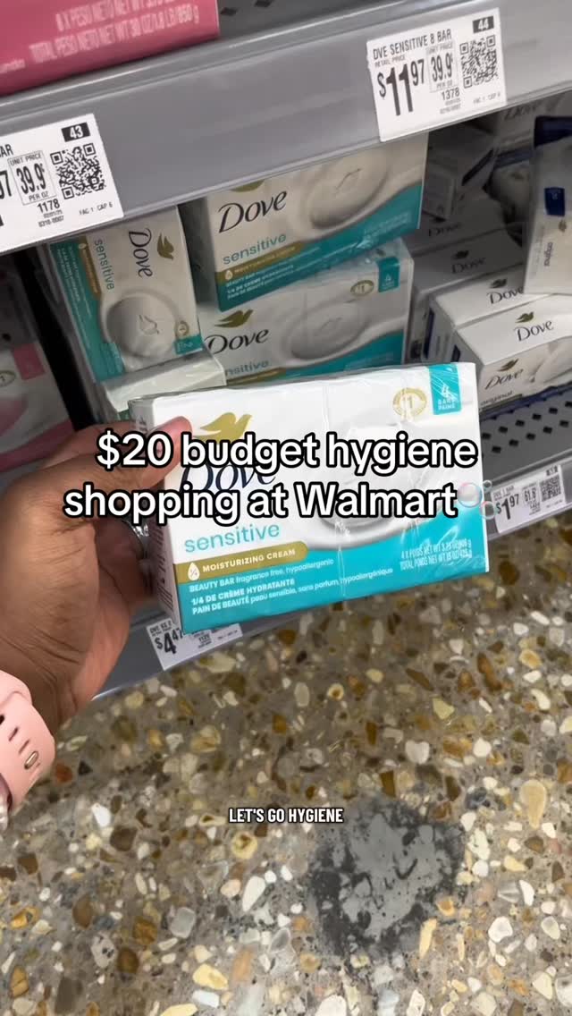 Instagram post by @theglowwwupdiary for Suave. Caption reads: $20 budget Walmart hygiene shopping 🛒 Walmart....