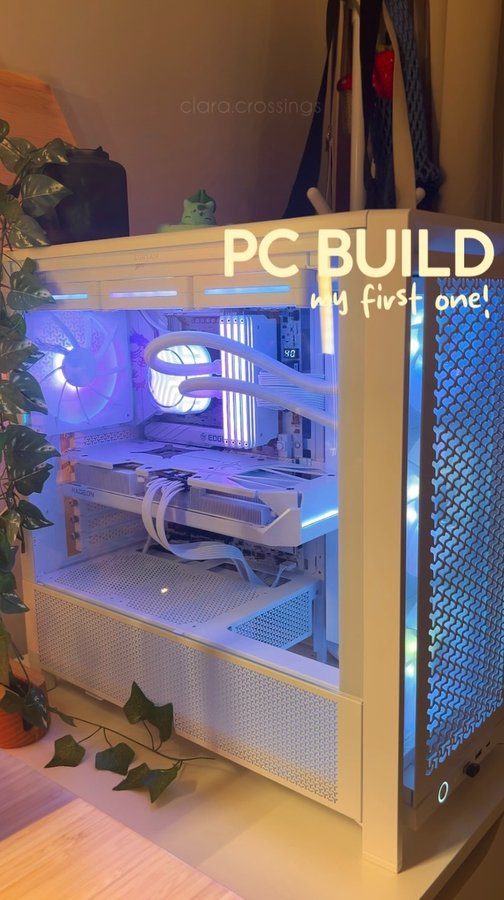Instagram post by @clara.crossings for CORSAIR. Caption reads: EEEEK IT'S HAPPENING! 

here is my first ever pc....