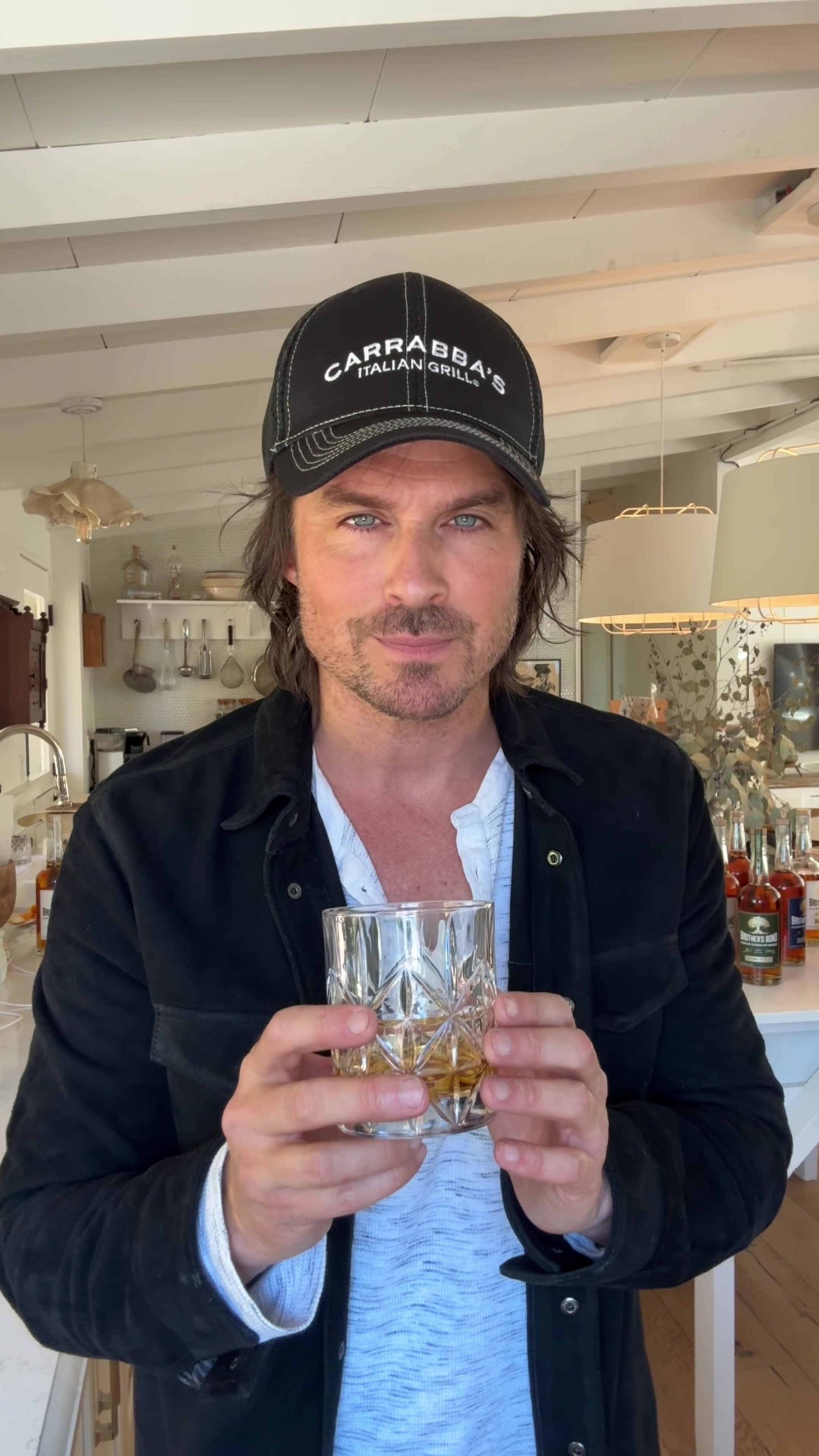TikTok post by @iansomerhalder for Brother's Bond Bourbon. Caption reads: This Friendsgiving, raise a glass with ....